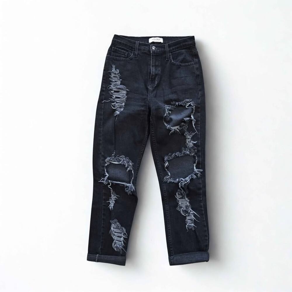 Vibrant M.I.U. Distressed High-Rise Mom Jeans - Size 5 (W26)